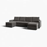 EMME HOME Sofá Cama panorámico de Doble Chaise Longue de 4 plazas con diseño cómodo y Moderno. Sofá Chaislongue con 2 cajones arcones. Sofá-Cama Amplio SETTE con Montaje y Retirada incluídos.
