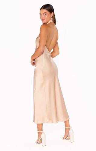 Satin Bridesmaid Dresses Halter Wedding Guest Dress Tea Length Formal Evening Cocktail Gown2