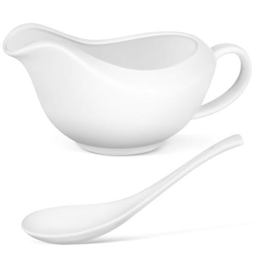 Hemoton Ceramic Gravy Boat with Ladle, Ceramic Serving Bowls Dipping Cup Sauce for Turkey Beef Sauce, Salad Dressing, Microwave and Dishwasher Safe