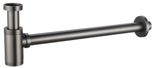 IMEX Sifón Visto Redondo SCL002 | Acero Inoxidable S.304 y Zamak | Acabado elegante | Base Desmontable | Fácil Limpieza (BLACK GUN METAL)