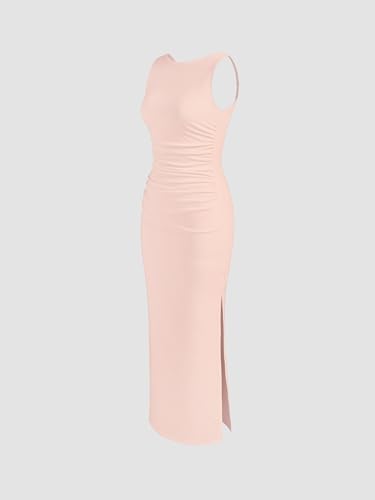 Image of CIDER Women Summer Sleeveless Maxi Dresses Ruched Bodycon Long Wedding Guest Dress Cocktail Evening Gown