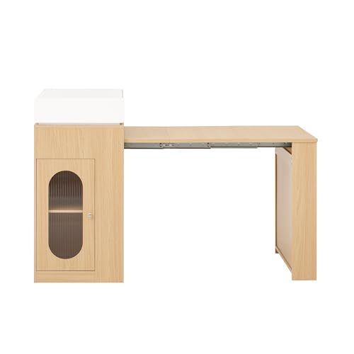 Isla de cocina con ruedas, mesa de comedor extensible con tablero plegable, mesa de bar con regletas y ganchos, sirve como isla de cocina, aparador o mesa de bar para cocina y comedor (natural) - imagen 3