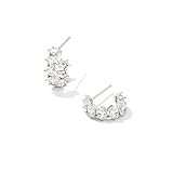 Kendra Scott Cailin Silver-Plated Brass Crystal Huggie Earrings in White Crystal, Fashion Jewelry For Women