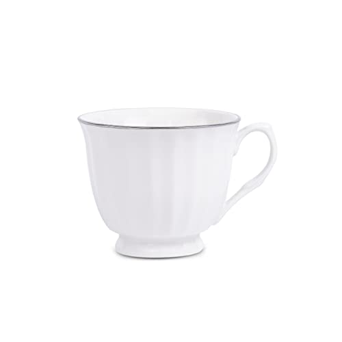 Image of Dandy Lines Cup in Platinum and Saucer Set, Elegant Cups and Saucers for Tea, Eco-Ceramic, Pack of 6, Microwave & Dishwasher Safe, Great for Hosting & Gifting