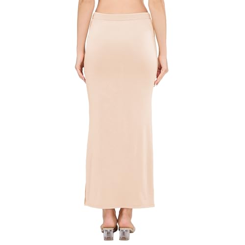 Image of DESI GIRL Satin Shimmer Stretchable Saree Shapewear Petticoat with Drawstring for Women | Mermaid fit Saree Petticoat with Side Slit for Easy Movement | Saree Shaper | Long inskirt