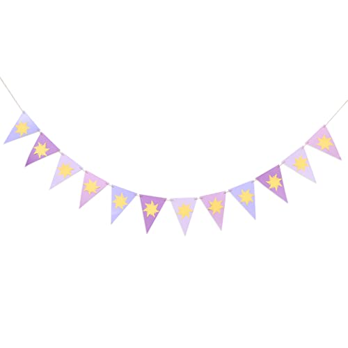 WAWOO Tangled Highchair Banner for 1st Birthday - Tangled Flag Banner, Tangled Hanging Bunting Banner, Rapunzel Birthday Party, Photo props,Purple Birthday Decoration (Tangled Flag Banner)