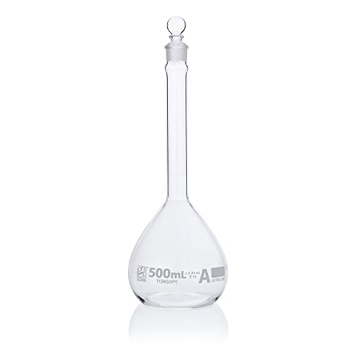 Volumetric Flask, Globe Glass, 500mL, Class A, to Contain (TC), 3...