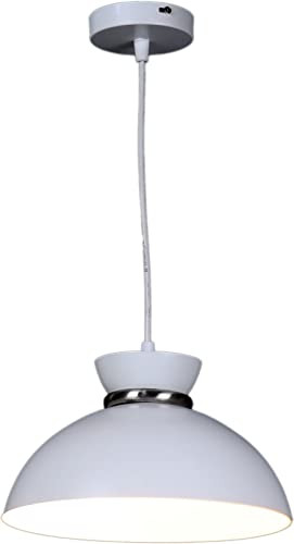 Image of MONI Modern White Metal Pendant Ceiling Light for Living Room, Dining Area, Kitchen Island | Dome Hanging Lamp Shade | E27 Holder | Contemporary Indoor Lighting Fixture (Pack of 1)