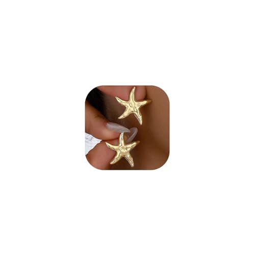 14K Gold Plated Starfish Earrings for Women Trendy, Boho Summer Beach Starfish Earring Gold Statement Hypoallergenic Studs Vacation Outfits Accessories Jewelry
