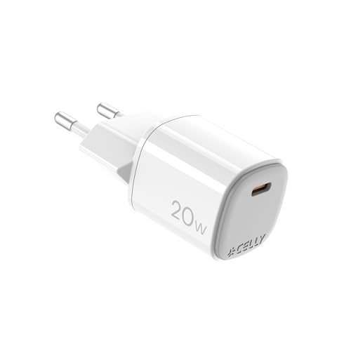 Celly, Caricatore con Uscita USB-C, Caricabatterie Portatile da 20W con Tecnologia GaN, Compatibile con Vari Modelli dei Maggiori Produttori