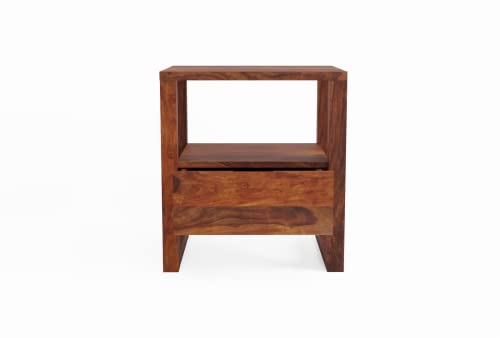 Image of Wooden Bedside Table for Bedroom | Nightstand Side Table with Drawers & Self Storage for Living Room | Sheesham Wood, Natural Honey