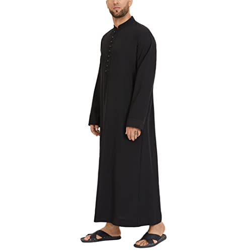Muslim Men Jubba Thobe Long Sleeve Solid Color Breathable Robes Stand Collar Islamic Arabic Kaftan Men Abaya2