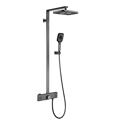 Grifo Mezclador de baño y Ducha termostático de 12 Pulgadas, Mezclador de Lluvia de Pared con caño de bañera, Cabezal de Ducha de Lluvia y Cabezal de Ducha de Mano.