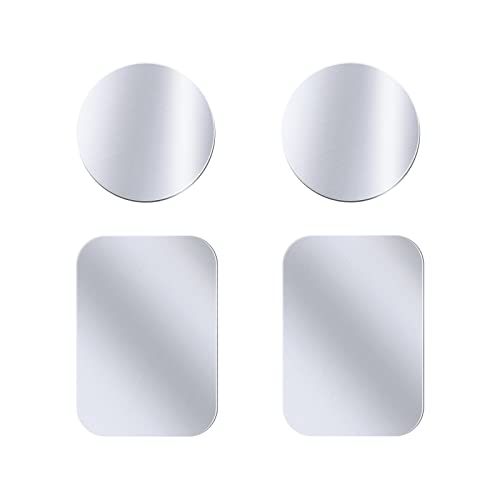 Juspota 4 Piezas Láminas Metálicas para Soporte iman movil Coche, Reemplazo de Placa de Metal Muy Finas Adhesivo Soporte movil Coche magnético - Plata 2 Redondas y 2 Rectangulares