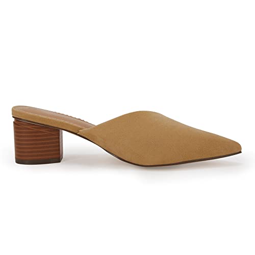 Image of Coutgo Womens Pointed Toe V Cut Mules Chunky Block Heels Slip On Clogs Fashion Office Slides Shoes