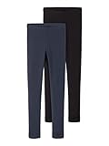 mallas niña primark Corte ajustado NAME IT Nkfvivian Noos 2P Legging Leggings, Zafiro Oscuro. Paquete: 2 Unidades de Zafiro Oscuro y Negro, 110-116 cm para Niñas