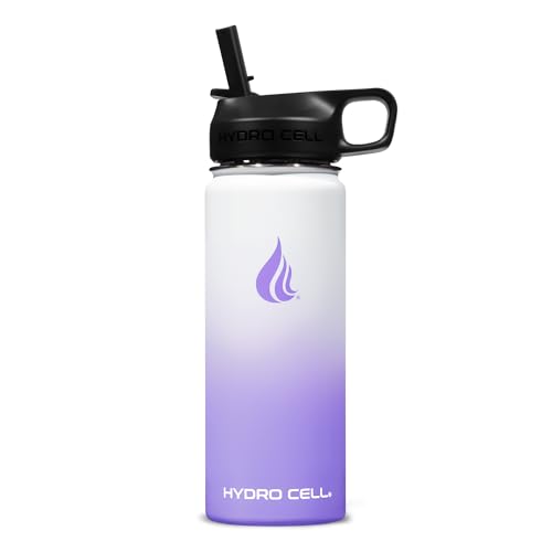 Image of HYDRO CELL Stainless Steel Insulated Water Bottle with Straw - For Cold & Hot Drinks - Metal Vacuum Flask with Screw Cap and Modern Leakproof Sport Thermos for Adults (Lavender /White 18oz)