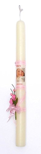 Vela de Bautizo Foto y Lazo (Rosa)