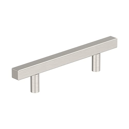 Image of Amerock 10 Pack 3-3 /4 inch Bar Pulls Square Satin Nickel Drawer Pull | 3-3 /4 inch (96mm) Center-to-Center Mounting Distance and 6-1 /16 inches Overall Length, Durable Zinc Cabinet Hardware