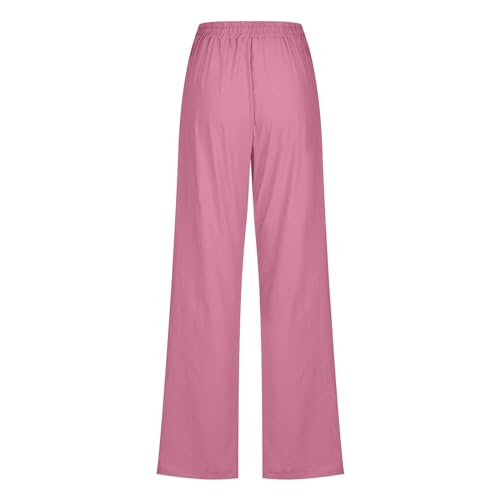 Image of Linen Pants Women High Waisted Drawstring Casual Pant Cotton Linen Straight Leg Lounge Trousers with Side Pockets