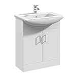 Balterley Vanity Unit with Basin Floor Standing, 2 Door Soft Close with Curve Sink and Handle, Bathroom Vanity Units with Basin, Bathroom Sink Storage Cabinet - 650 x 450 x 836mm (White)