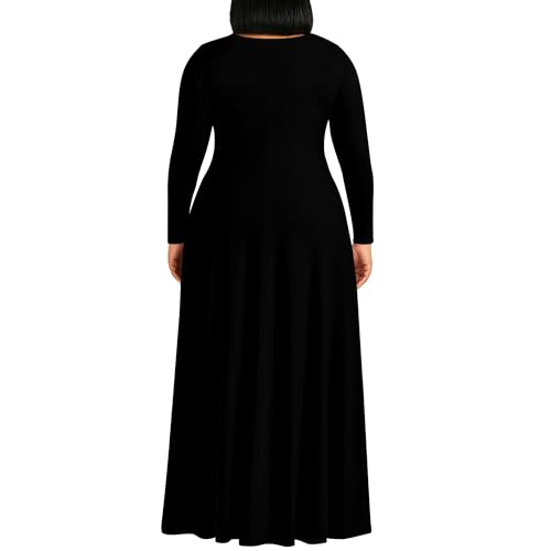 Image of PinkPatty Plus Size Maxi Dress for Curvy Women Crew Neck Long Sleeves Casual Dress Vacation Sundresses with Pockets