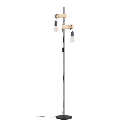 EGLO Stehlampe Townshend, 2 flammige Vintage Stehleuchte im Industrial Design, Retro Standleuchte aus Stahl und Holz, Farbe: schwarz, braun, Fassung: E27, inkl. Schalter 5 EGLO Stehlampe Townshend, 2 flammige Vintage Stehleuchte im Industrial Design, Retro Standleuchte aus Stahl und Holz, Farbe: schwarz, braun, Fassung: E27, inkl. Schalter