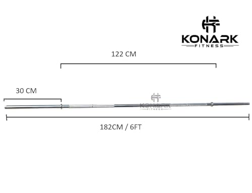 Image of Konark Fitness Premium 28mm (6 Feet) Solid Steel Gym Barbell Rod, Anti-Slip Grip, Chrome Plated Weightlifting Bar for Home Commercial Gym, Durable Workout Bar for Strength Training