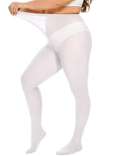 DUCMODA Collant Grande Taille pour Femme Doux Curvy Taille Haute Semi Opaque,Blanc XXL
