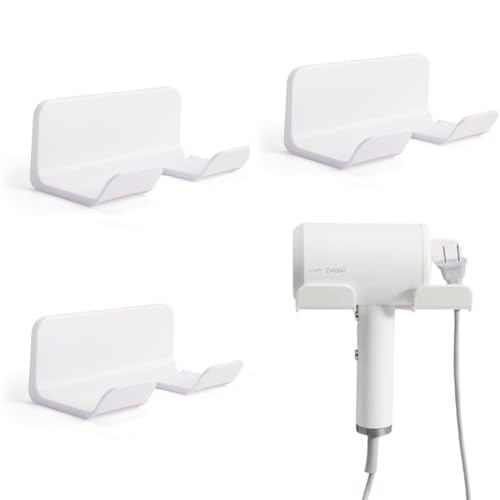 Hachera 3 Pièces Support pour Sèche-Cheveux, Porte Seche Cheveux Mural, Support Seche Cheveux sans Percage, Support pour Seche Cheveux Ventouse pour Salle De Bain...