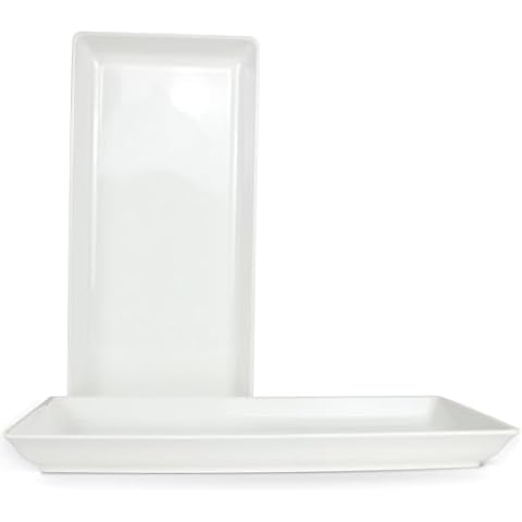 ECOIOU Long Melemine Serving Tray, 17.3x8x1.5 in Serving Platters and Trays for Appetizer, Charcuterie, Bread, Fruit, Dessert, Set of 2, White Cover