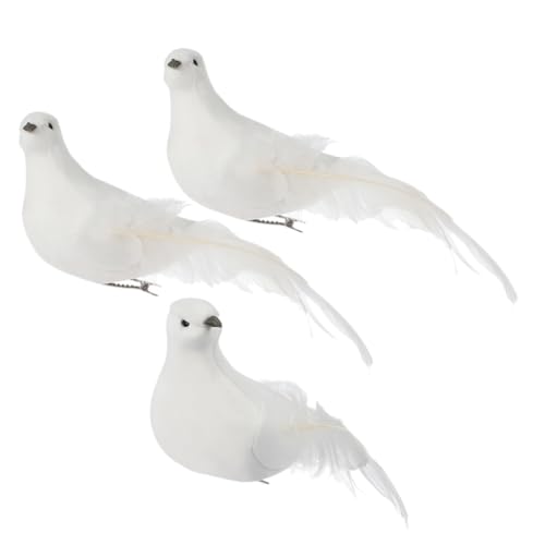 LALAFINA Palomas de Simulación Clip para Decoración de Bodas y Comuniones – Set de 3 Pájaros Artificiales Plumas para Guirnaldas y Atrezo Fotográfico
