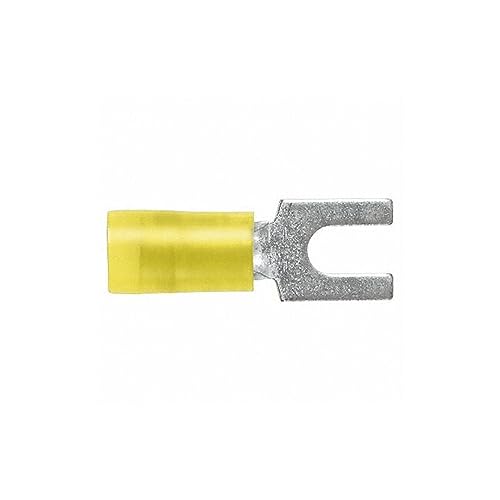 Panduit PN10-8F-L Fork Terminal, Nylon Insulated, 12 - 10 AWG, #8 Stud Size, Yellow (50-Pack)