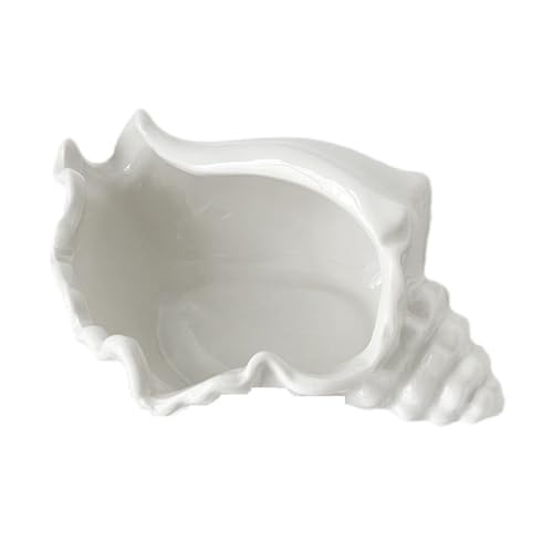 Jeerylow Portavelas de cerámica blanca con diseño de concha de concha, plato de joyería de concha, bandeja de joyería de cerámica con temática de playa oceánica