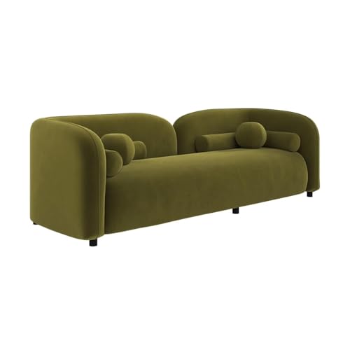 Image of CRAFTCITY Curved 3 Seater Cloud Sofa Upholstered 3 Seater Sofa for Living Room Bedroom Home Office Meeting Room Velvet Fabric Sofa (Green)