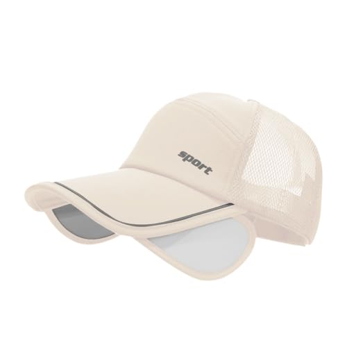 Mesh Baseball Cap With Retractable Brim For Men Women Uv Protection Breathable Golf Visors Hats (Us, Alpha, One Size, Beige)