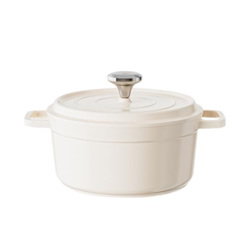 Olla Holandesa Multifuncional De Hierro Fundido Esmaltado Con Tapa Y Asas, Olla Antiadherente Para Estofado Con Distribución Uniforme Del Calor,Restaurantes, Cocina(A white,20cm/7.87in)