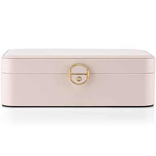 Vlando Lockable Jewelry Box,Faux Leather Jewelry Organizer For Women,Medium Jewelry Case Storage With 2 Drawn,Earrings Necklace Boxes Gift Box Packaging White thumb #7