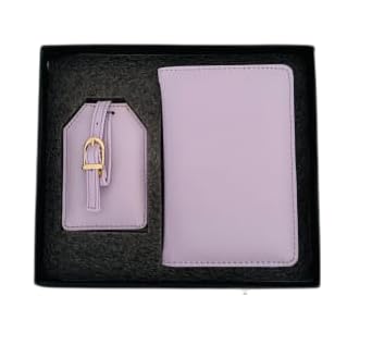 Personalized Leather Passport Cover and Luggage Tag Set, Premium Travel Gift Box (Light Purple)-image-8