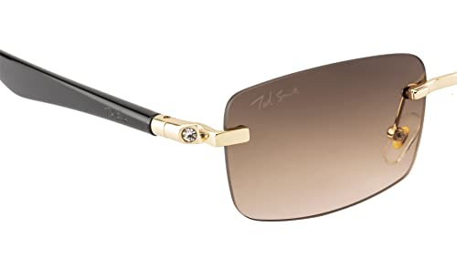 Image of Ted Smith Men's Women's UV Protection Brown Pink Graded Lens Gold Rectangular Sunglasses