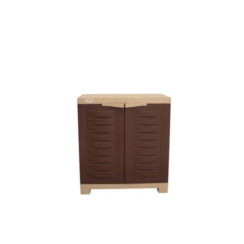 Image of Oaknest Supreme Fusion-01 Plastic Storage Cabinet | Compact & Multipurpose Storage Solution | Waterproof, Durable & Lightweight | Ideal for Home, Office & Garage | Brown and Dark Beige