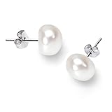 BURLAP LIFE 925 Sterling Silver Freshwater Real Button Pearl Stud Earrings Quality Pearl Earrings for Women, White Pearl 5mm-6mm