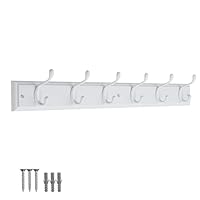 keypak 6-Hook Wall-Mounted Coat Rack, 68cm - White Wooden Board, White Coat Hooks - Fixings Included