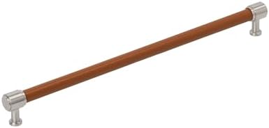 Signature Hardware 954069-O-1258 Lazzara 12-5/8 Inch Center to Center Cognac Leather Bar Cabinet Pull - Satin Nickel