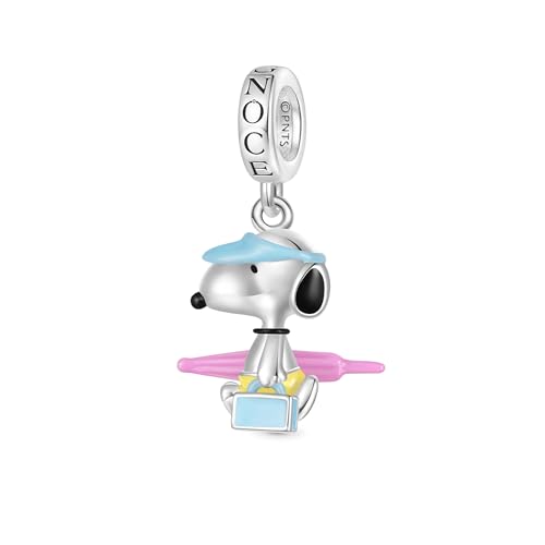 GNOCE Summer Beach Bum Peanuts Snoopy Pendant Dangle Charm Bracelet for Women, S925 Sterling Silver Dangle Charms for Women Wife, Valentine‘s Day, Mother’s Day Jewelry