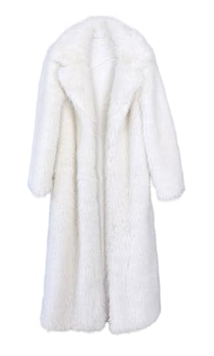 Fluffy Faux Fur Long Overcoat,Warm Outwear Parka Long Coat with Sleeves