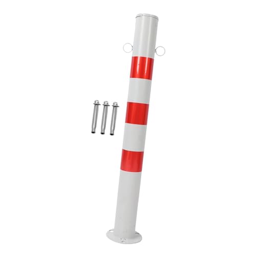 Bolardo rojo y blanco con doble anillo para evitar accesos indebidos 4