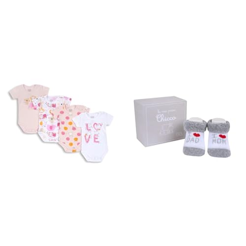 Body à manches courtes Chicco et pantoufles gris pour les siestes de bébé