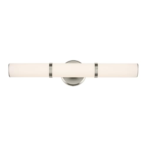 Image of Kichler Rosh 24.25 inch LED Bathroom Vanity Light Fixture with White Glass in Brushed Nickel, Modern Minimalist Bath Bar for Mirror Lighting (24.25 inch W x 5 inch H), 55188NILED