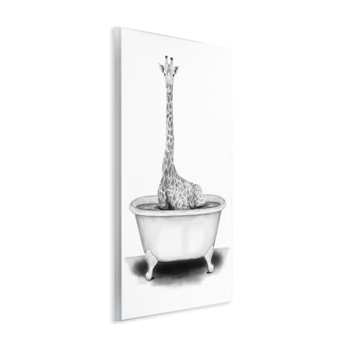 Image of Funny Giraffe in Tub Bath, 10 x 15 Inch Mounted Print on Wall Plaque